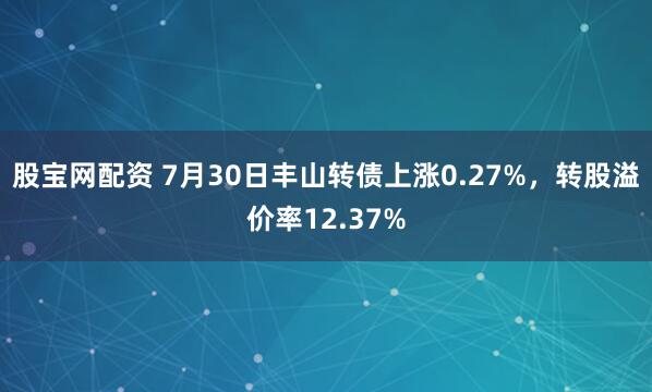 股宝网配资 7月30日丰山转债上涨0.27%，转股溢价率12.37%